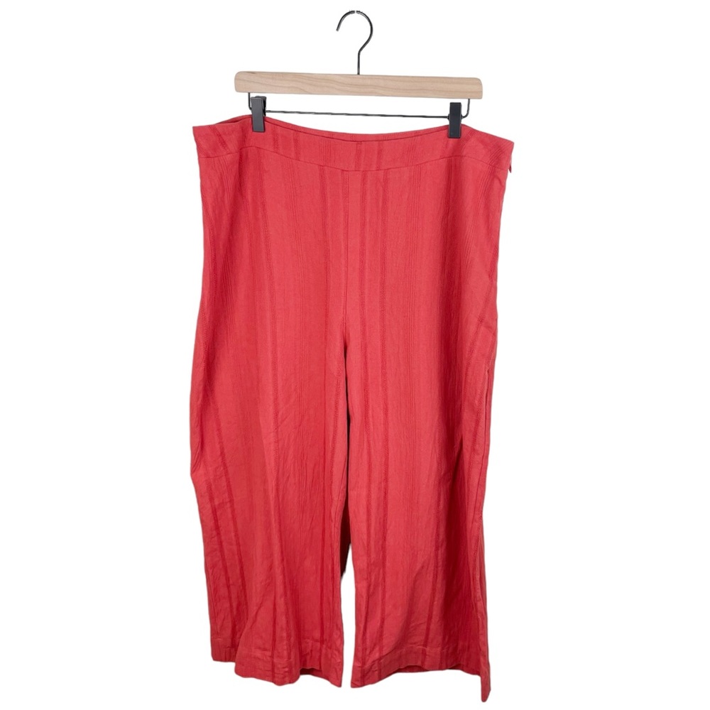 City Chic High Waist Wide Leg Cropped Pants Striped Texture Orange Red Size 16
